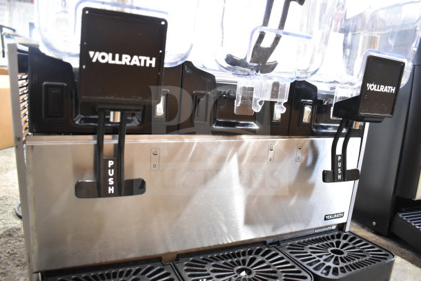 Brand new Vollrath VBBE3-37-S triple 5.28-gallon bowl refrigerated beverage dispenser, 115V, with stirring paddle.