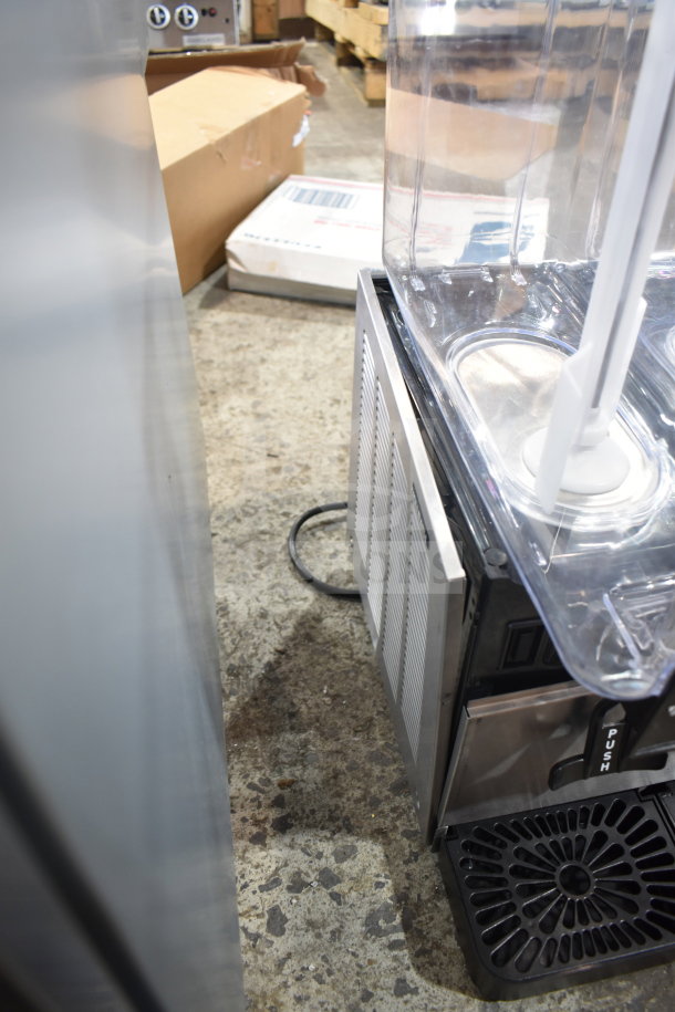 Vollrath VBBE3-37-S beverage dispenser, new, triple 5.28-gallon bowls, stirring paddles, 115V, scratch and dent condition.