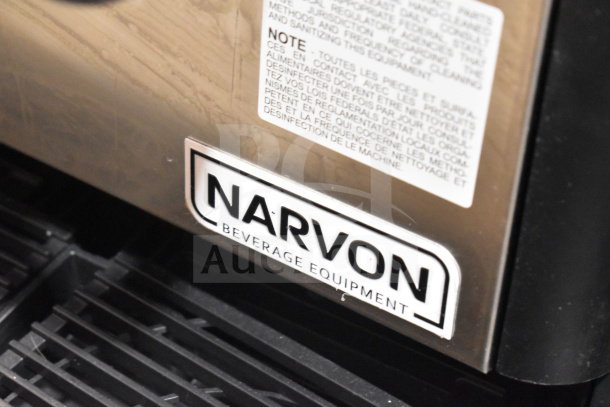 Brand new Narvon 378RBD5G3 triple 5-gallon bowl refrigerated beverage dispenser, 115V, with label indicating scratch and dent condition.