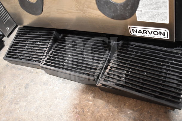 Brand new Narvon 378RBD5G3 triple 5-gallon bowl refrigerated beverage dispenser, 115 volts, evident scratches and dents.