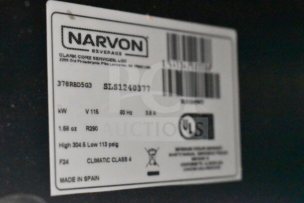 Narvon 378RBD5G3 triple 5-gallon beverage dispenser, scratch and dent condition, 115 volts, 1 phase. Tag shows model info.