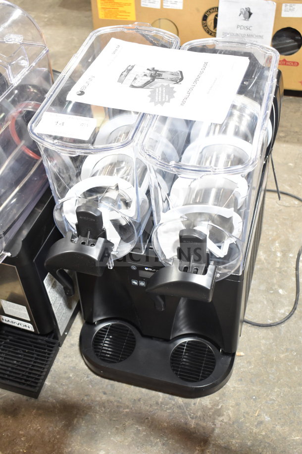 BRAND NEW 2025 Bunn Ultra NX Black Double 3 Gallon Slushy Machine, flat lids, 120V, 1 Phase, minor scratches.