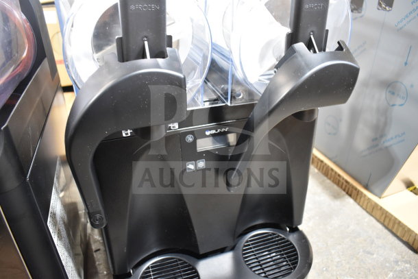 Brand new Bunn Ultra NX Black Double Slushy Machine, 2025 model, 3-gallon capacity, with flat lids, 120V, slight cosmetic dents.