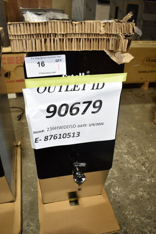 Brand new Estella 236HWDD5D, 2024 commercial countertop hot water dispenser, tap-operated, 5-gallon, 230V, 1-phase, minor box damage.
