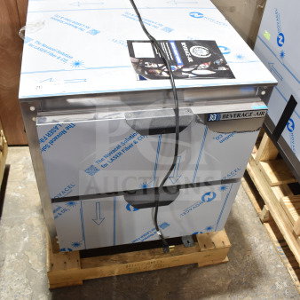Brand new Beverage Air UCFD27AHC-2 commercial 2-drawer undercounter freezer, 115V, 1 phase, protective film intact.