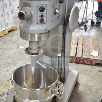 Hobart P660 commercial 60 qt dough mixer with mixing bowl and dough hook, 208-240V, 3 phase, visible wear, model tag shown.