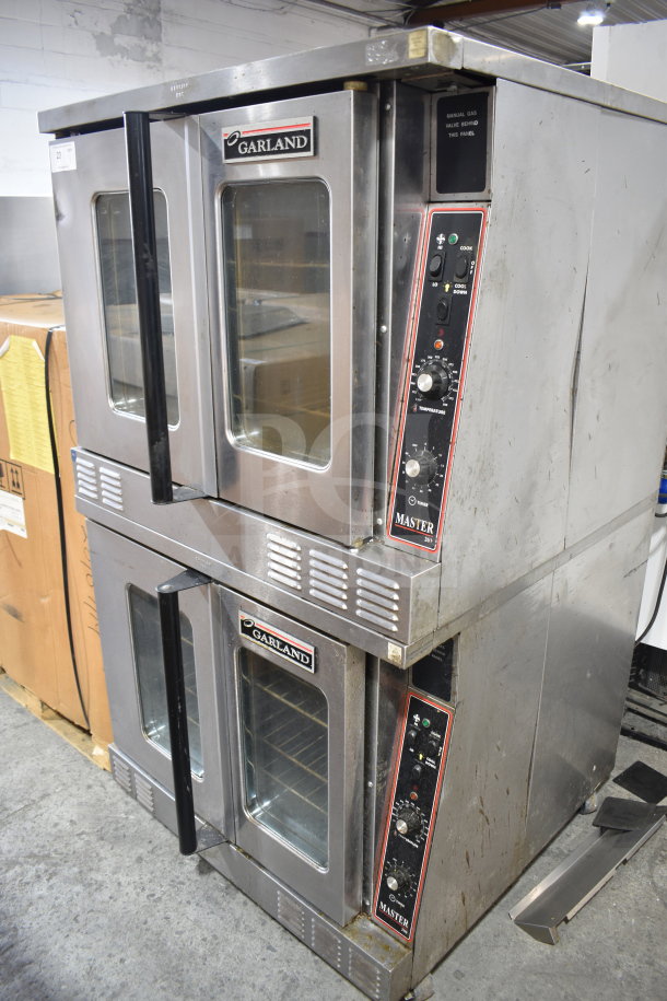 Garland Master 200 full-size convection oven, dual units with view-through doors, thermostatic controls, and commercial casters.