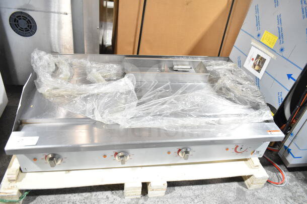BRAND NEW Cooking Performance Group G-CPG-48-M 48" Electric Griddle, 208/240V, scratch and dent condition, on wooden pallet.