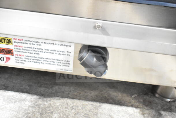Stainless steel nozzle with caution label on Blodgett AETE101R combi convection oven, 208V, 3 Phase, new condition.
