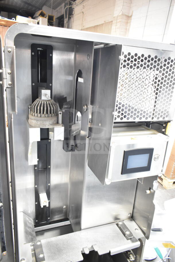 Late model JBT 2ND-GEN-MFJ-HE citrus juicer; commercial floor style on casters, missing back left caster. 115V, 1 phase.