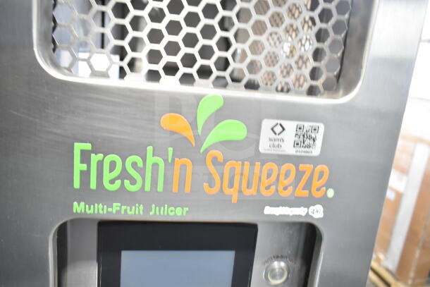LATE MODEL JBT Fresh N Squeeze citrus juicer, model 2ND-GEN-MFJ-HE. Missing back left caster. 115V, 1 phase.