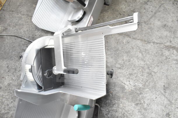 2017 Bizerba GSP HD commercial meat slicer, stainless steel, 120V, 1 phase, used condition, visible adjustment knobs.