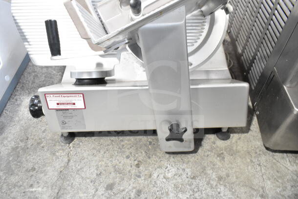 Bizerba SE 12 U Commercial Meat Slicer, 120V, 1 Phase. Visible labels indicate equipment details. Good condition.
