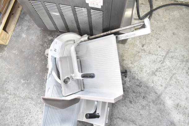 Bizerba SE 12 U commercial meat slicer, countertop model, 120V, 1 phase, with adjustment knobs and stainless steel blade.