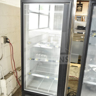 True GDM-23F Single Door Commercial Freezer, glass door, interior shelves, "Frozen Food" sign, 115V, 1 Phase.