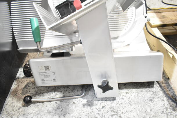 2017 Bizerba GSP H commercial meat slicer, 120V, 1 Phase, seen in good condition with control levers and visible labels.