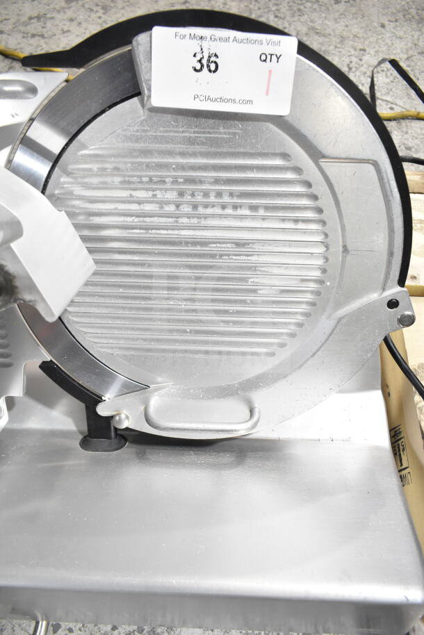 2017 Bizerba GSP H commercial meat slicer, 120 Volts, 1 Phase, stainless steel, countertop model, good condition.