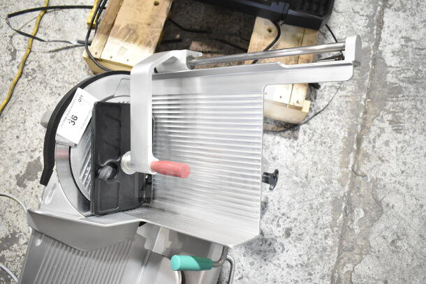 2017 Bizerba GSP H Commercial Meat Slicer, countertop model, 120V, 1 Phase, excellent condition, features red handle.