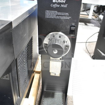 2025 Bunn G3 HD Black Bulk Coffee Grinder, 3 lb capacity, shows dial settings and start switch, in good condition.