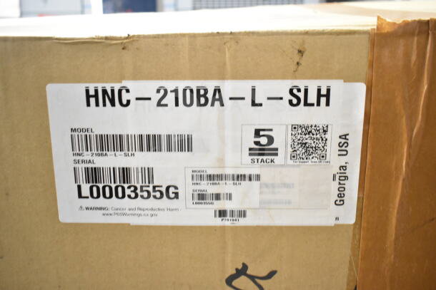 2021 Hoshizaki HNC-210BA-L-SLH sushi display case, 83", curved glass, brand new, scratch and dent, visible label and serial L000355G.