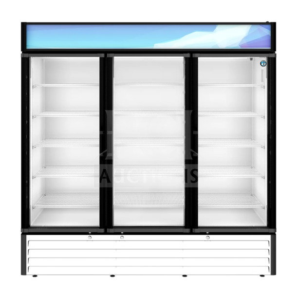 Brand new Hoshizaki RM-65-HC-WHT 78" glass door merchandiser, three-section, left/right hinge doors, 115V, 1-phase.