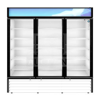 Brand new Hoshizaki RM-65-HC-WHT 78" glass door merchandiser, three-section, left/right hinge doors, 115V, 1-phase.