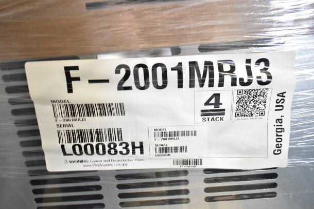 Label for Hoshizaki F-2001MRJ3 Commercial Flaker Icemaker. Model and serial number visible. Scratch and dent condition.