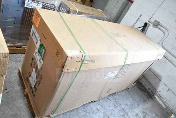 Brand new Hoshizaki CC80-S stainless steel bottle cooler in packaging. Box shows model details, 115V, 1 phase.