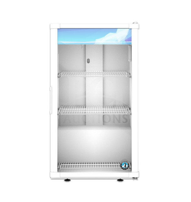 Brand new Hoshizaki RM-7-HC-WHT countertop refrigerator, single section glass door merchandiser, 2024 model, 115V, 1 phase.