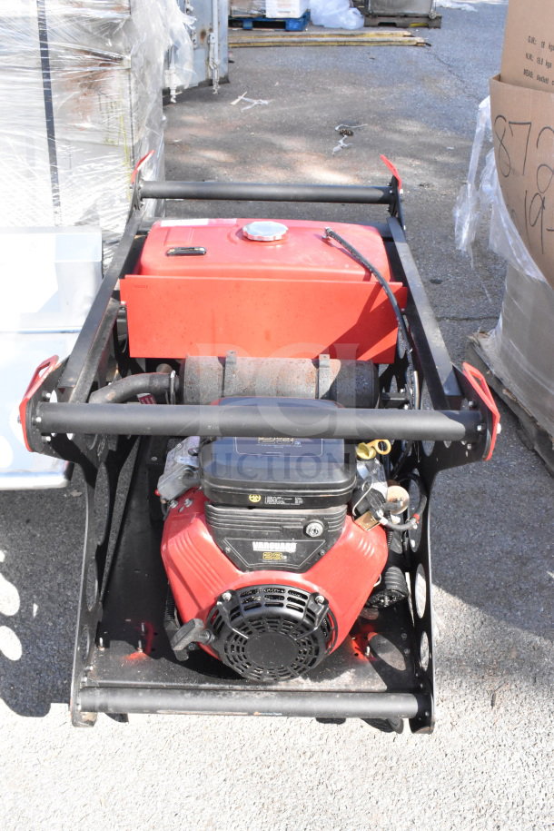 Briggs & Stratton Vanguard XTP120 Generator, 3 Phase, red and black, visible engine branding, for auction.