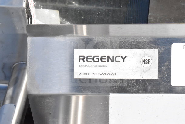 Regency 600S22424224 commercial 2-bay sink, dual drain boards, brand new scratch and dent, NSF certified.