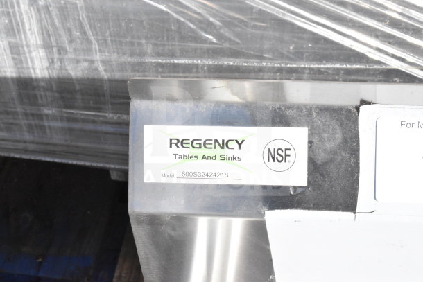 BRAND NEW Regency 600S32424218 commercial 3 bay sink with dual drain boards. Scratch and dent, no legs. NSF certified.