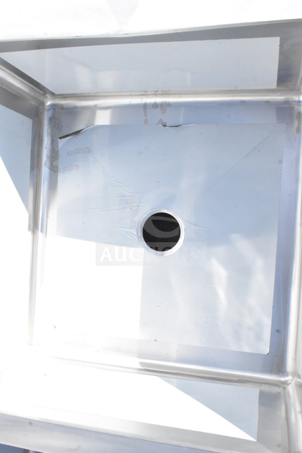Regency 600S32424224 Commercial 3 Bay Sink, brand new with visible scratches and dents, includes dual drain boards.