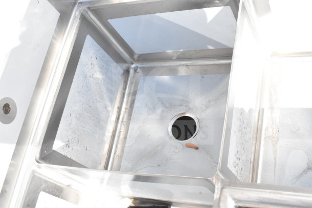 BRAND NEW SCRATCH AND DENT Regency 600S32020C 3 Bay L Shaped Sink, dual drain boards, no legs, commercial use.
