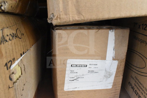 Cardboard box labeled Moffat, containing part #M242024K. Described as "Motor Kit, 60Hz," with quantity 6.