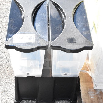 BRAND NEW SCRATCH AND DENT! Countertop double beverage holder dispenser with dual translucent containers and black lids.