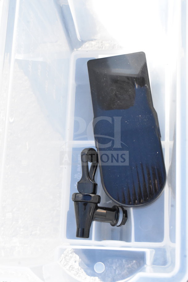 Brand new countertop double beverage holder dispenser; black spigot, minor scratches indicated in the photo.