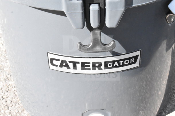 BRAND NEW Scratches and Dents CaterGator 20 Qt. Charcoal Rotomolded Cooler, visible latch and logo.