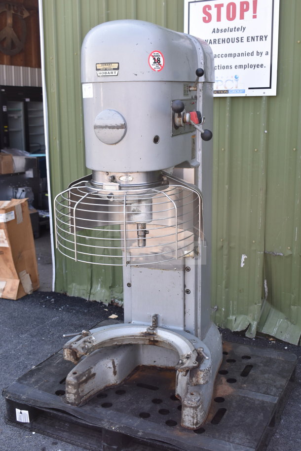 Hobart M-802 80 Quart Commercial Dough Mixer with bowl guard and adapter, 200V, 3-phase, used condition.