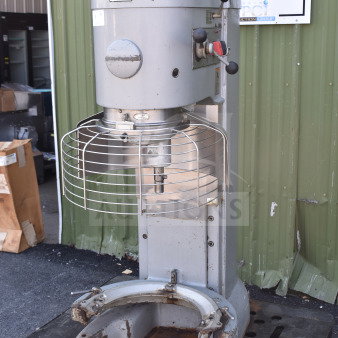 Hobart M-802 80 Quart Commercial Dough Mixer with bowl guard and adapter, 200V, 3-phase, used condition.