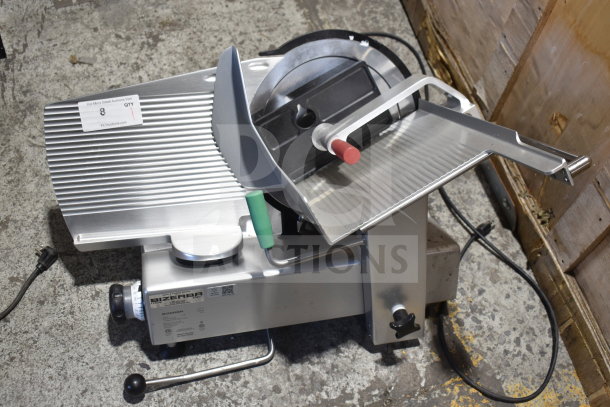 BRAND NEW 2025 Bizerba Commercial Meat Slicer with Blade Sharpener. Features 120V, 1 Phase. Slight scratches, high utility.