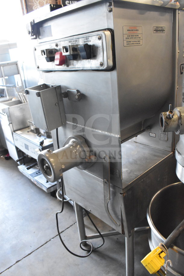 Hobart 4246 HD commercial meat grinder. Floor style, stainless steel, 208V, 3 phase. Features control panel.