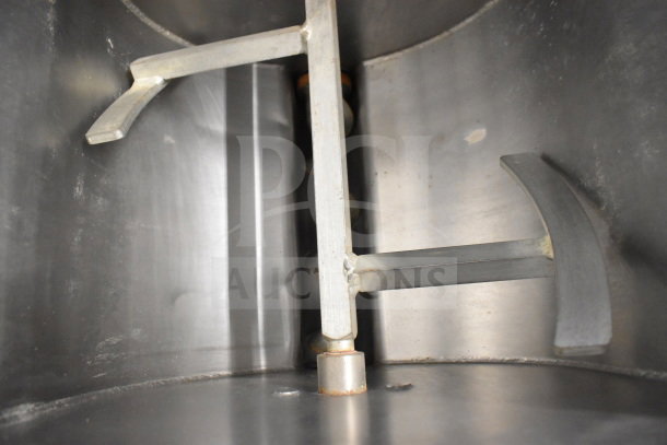 Hobart 4246 HD meat grinder interior, showing metal blades. 208V, 3-phase, commercial-grade condition.