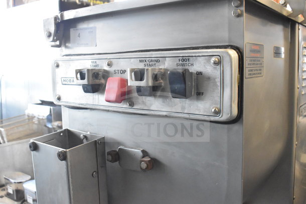 Hobart 4246 HD commercial meat grinder, stainless steel body, control panel with mix/grind start/stop buttons, 208V, 3 phase.