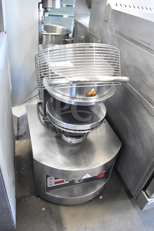 2017 Cuppone PZF/30DS-B6-US electric dough press, 208V, 3-phase, stainless steel body, control panel, excellent condition.