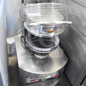 2017 Cuppone PZF/30DS-B6-US electric dough press, 208V, 3-phase, stainless steel body, control panel, excellent condition.