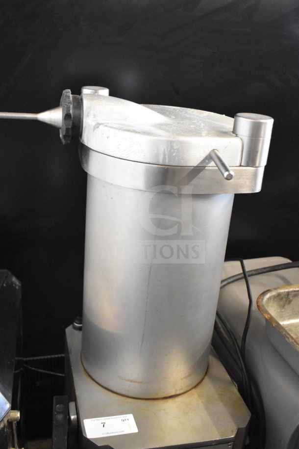 Mainca Commercial Floor Style Sausage Stuffer, stainless steel, 250 Volts, 1 Phase, features sturdy construction, minor wear.
