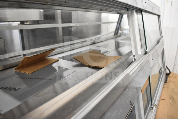 Hatco GRHD-4PD stainless steel dual shelf merchandiser, 58.5", scratch and dent, 120/240V, 1 phase, new condition.