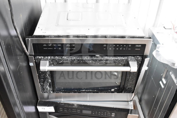 BRAND NEW! 2026 KoolMore KM-CWO24-SS convection oven with microwave, stainless steel, broken glass visible, 120V, 1 phase.