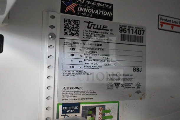 2019 True GDM-72-HC Commercial 3 Door Reach In Cooler, 115V, Model GDM-72-HC, tested and working, serial 9611407.